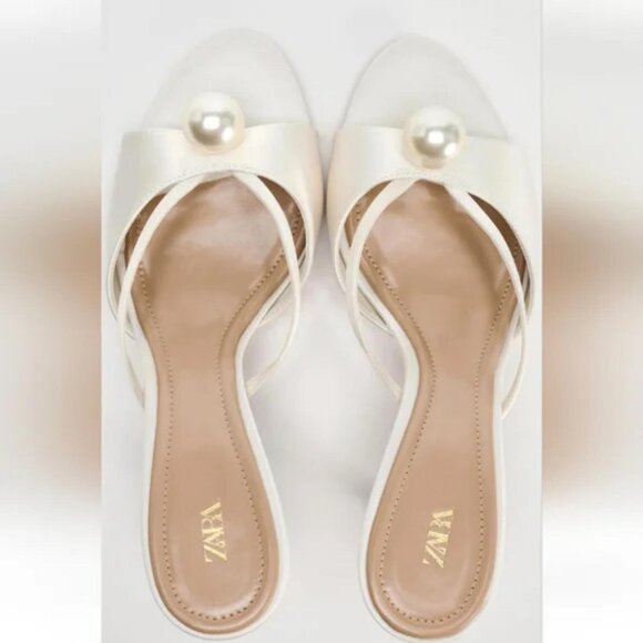 ZARA FAUX PEARL HEELED SANDALS - Picture 5 of 5